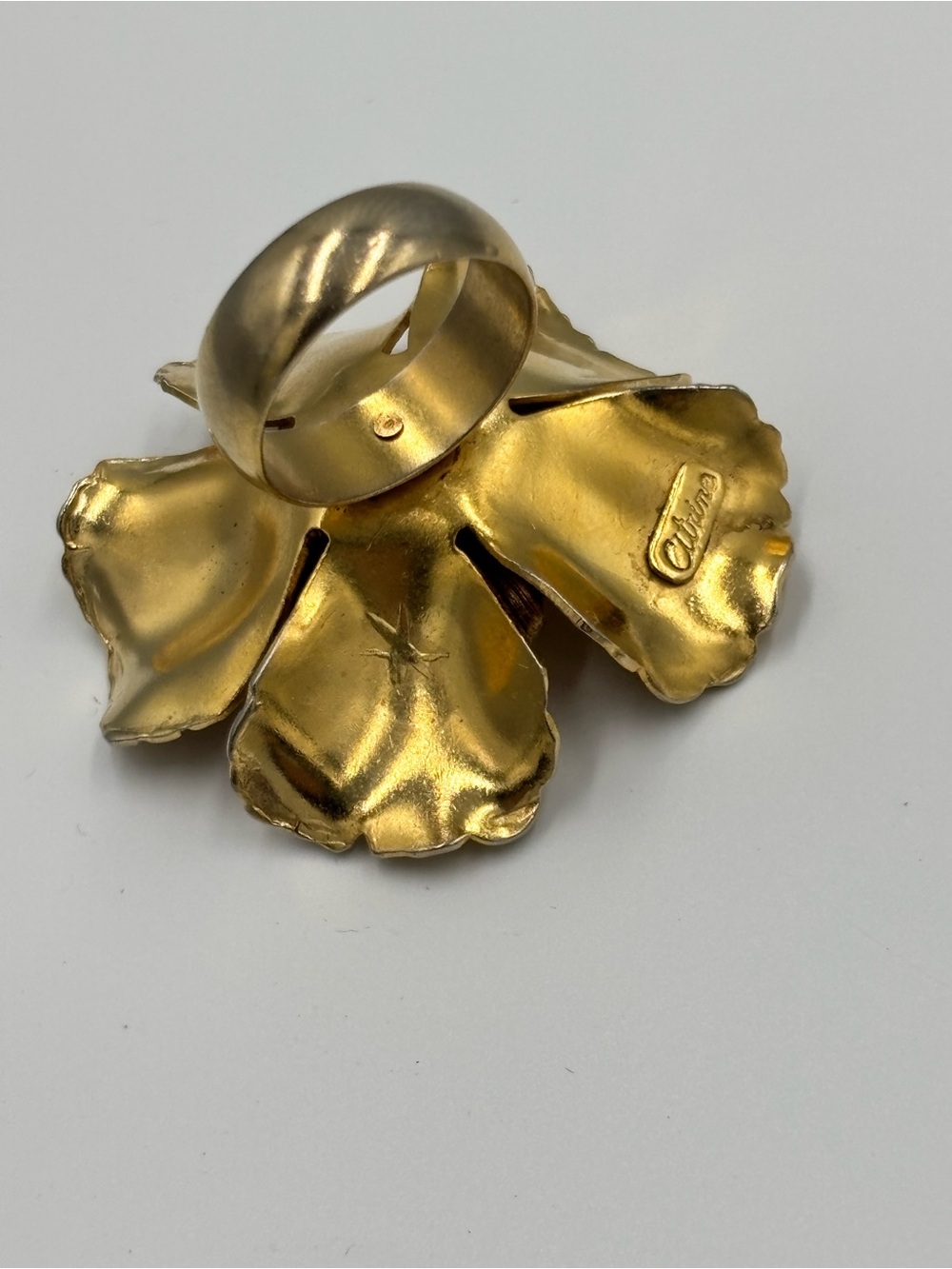 Vintage CITRINE Gold Tone Floral Statement Ring Size 6.5 - Picture 5 of 7